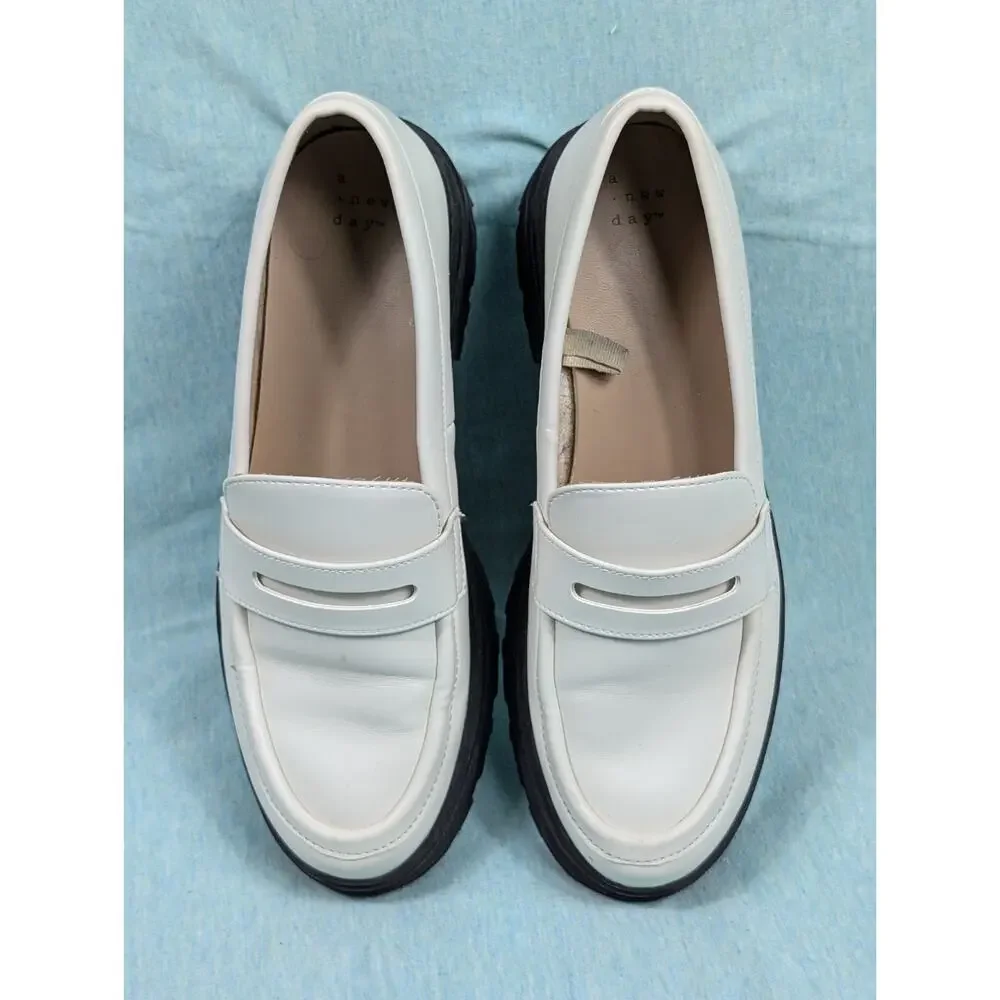 A New Day Women's Off White/Britney Paris Platform Loafers Size 10 Lug Sole